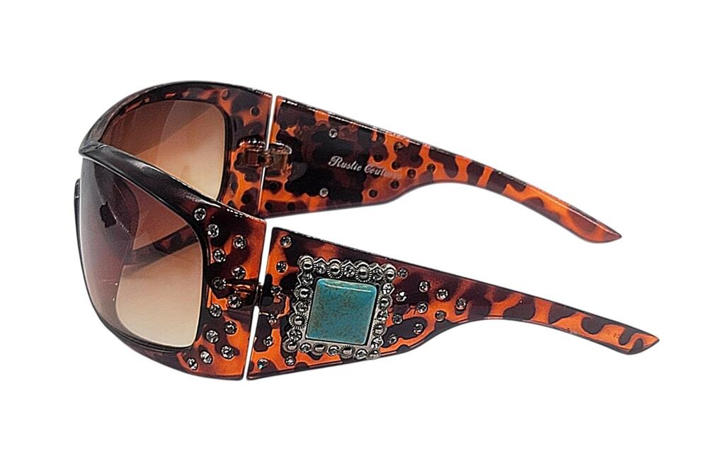 Rustic Coutures Tortoise Shell Frame Sunglasses Rhinestones Turquoise Concho